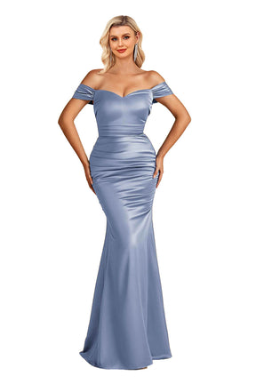 Satin Mermaid Off Shoulder Bridesmaid Dresses Sweetheart Evening Dress