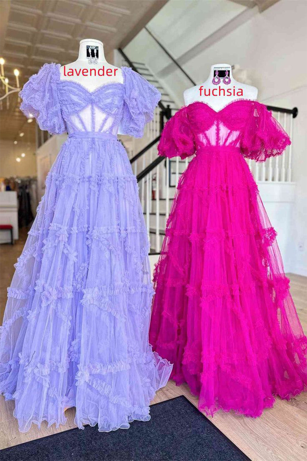 Hebochic A Lline Off the Shoulder Tulle Prom Dresses For Woman