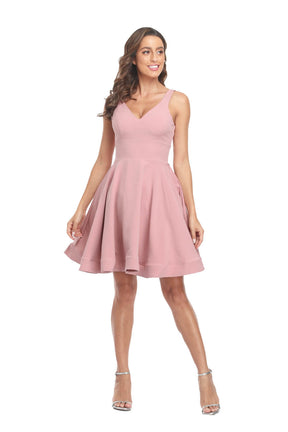 A-Line Pink Princess V-neck Satin Sleeveless Short Mini Homecoming Dresses