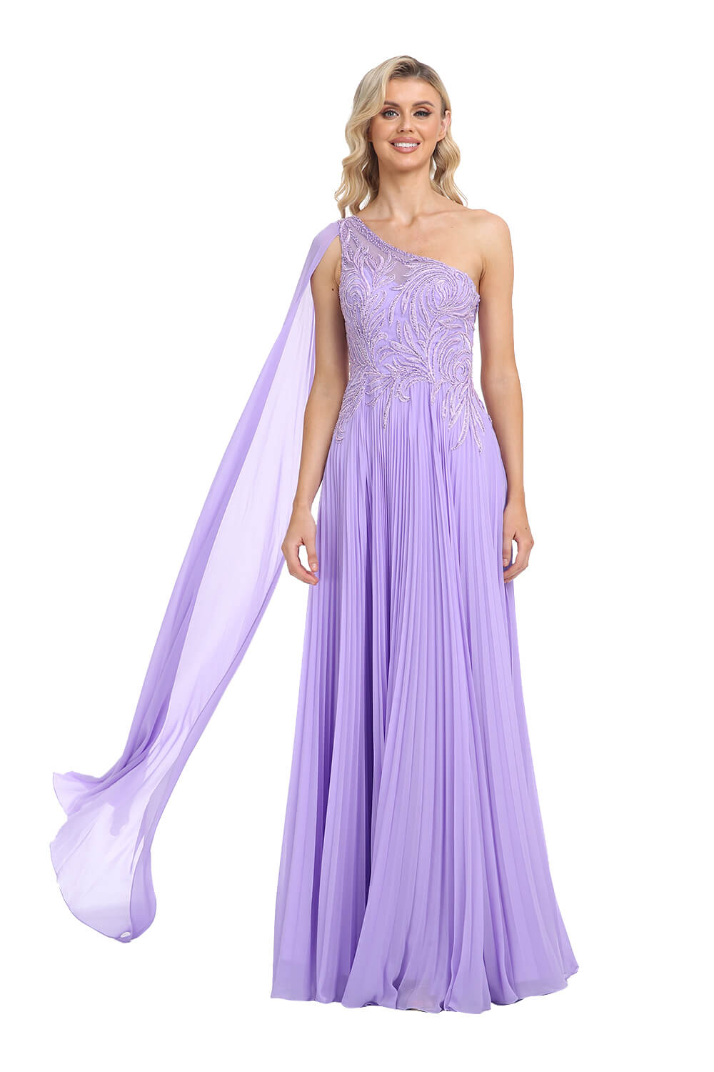 Chiffon One Shoulder Lace Prom Dresses Long Evening Beaded Dress