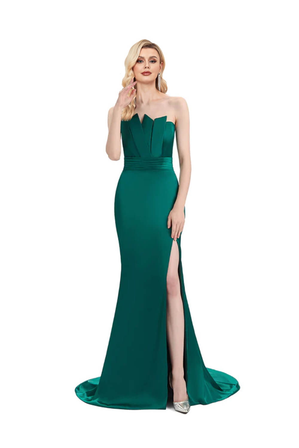 Elegant Soft Satin Strapless Split Side Floor-Length Mermaid Bridesmaid Dresses