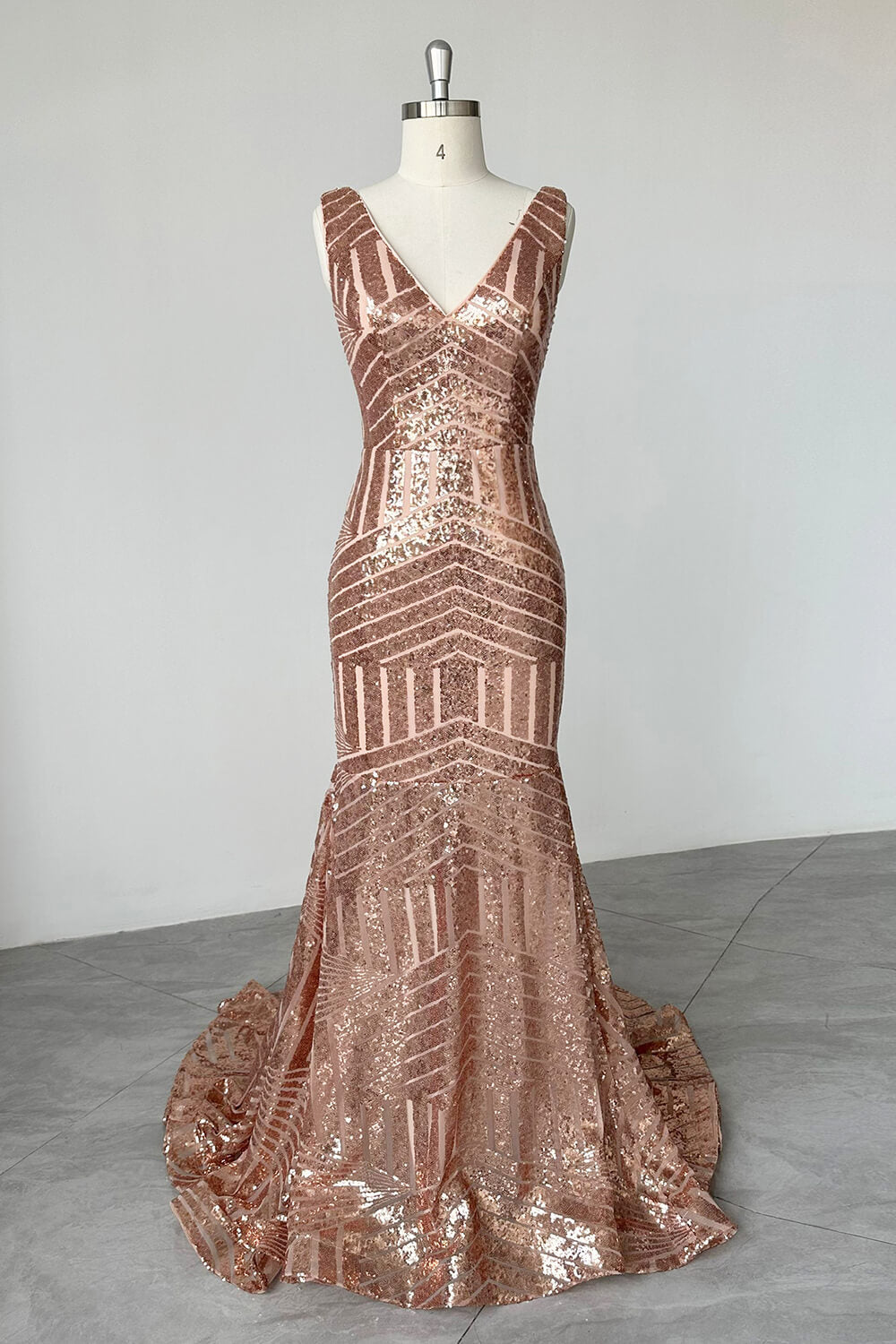 Hebochic Rose Pink Mermaid Floor Length Sequin Gown Prom Dress Evening Dress