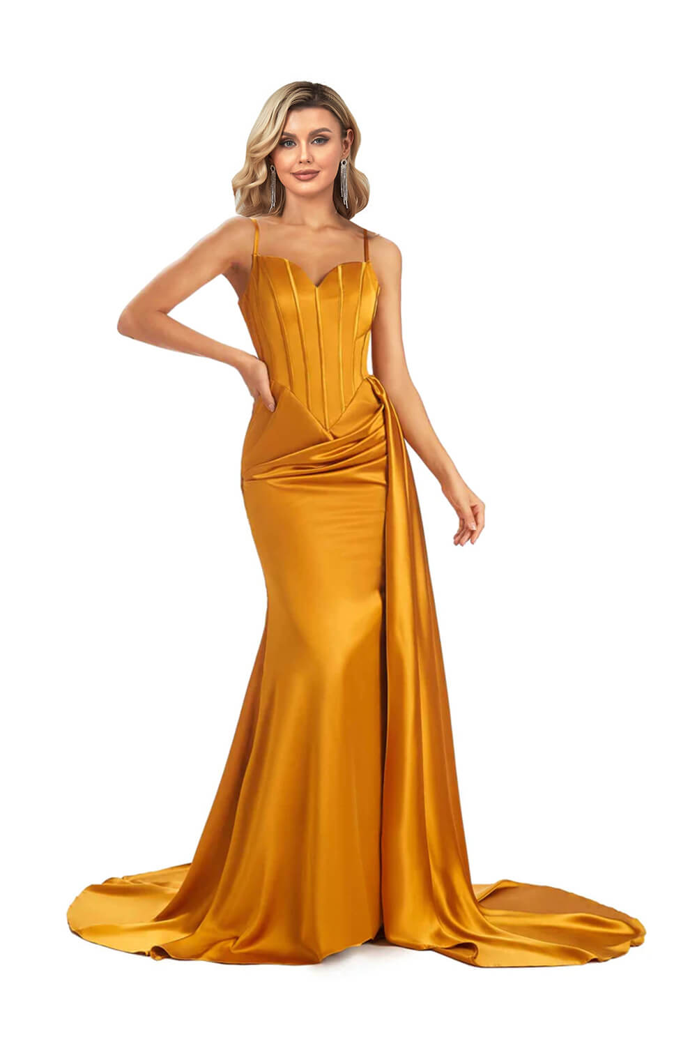 Hebochic Satin Side Slit Floor Length  Spaghetti Straps Bridesmaid Dresses Prom Dress