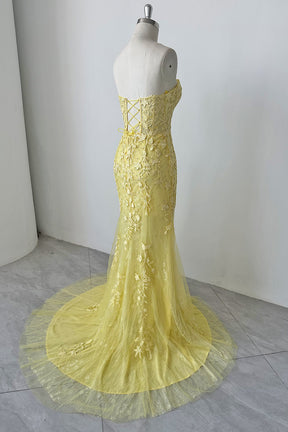 Hebochic Sweetheart Mermaid Applique Tulle Floor Length Prom Dress for Women  Evening Gown Dress
