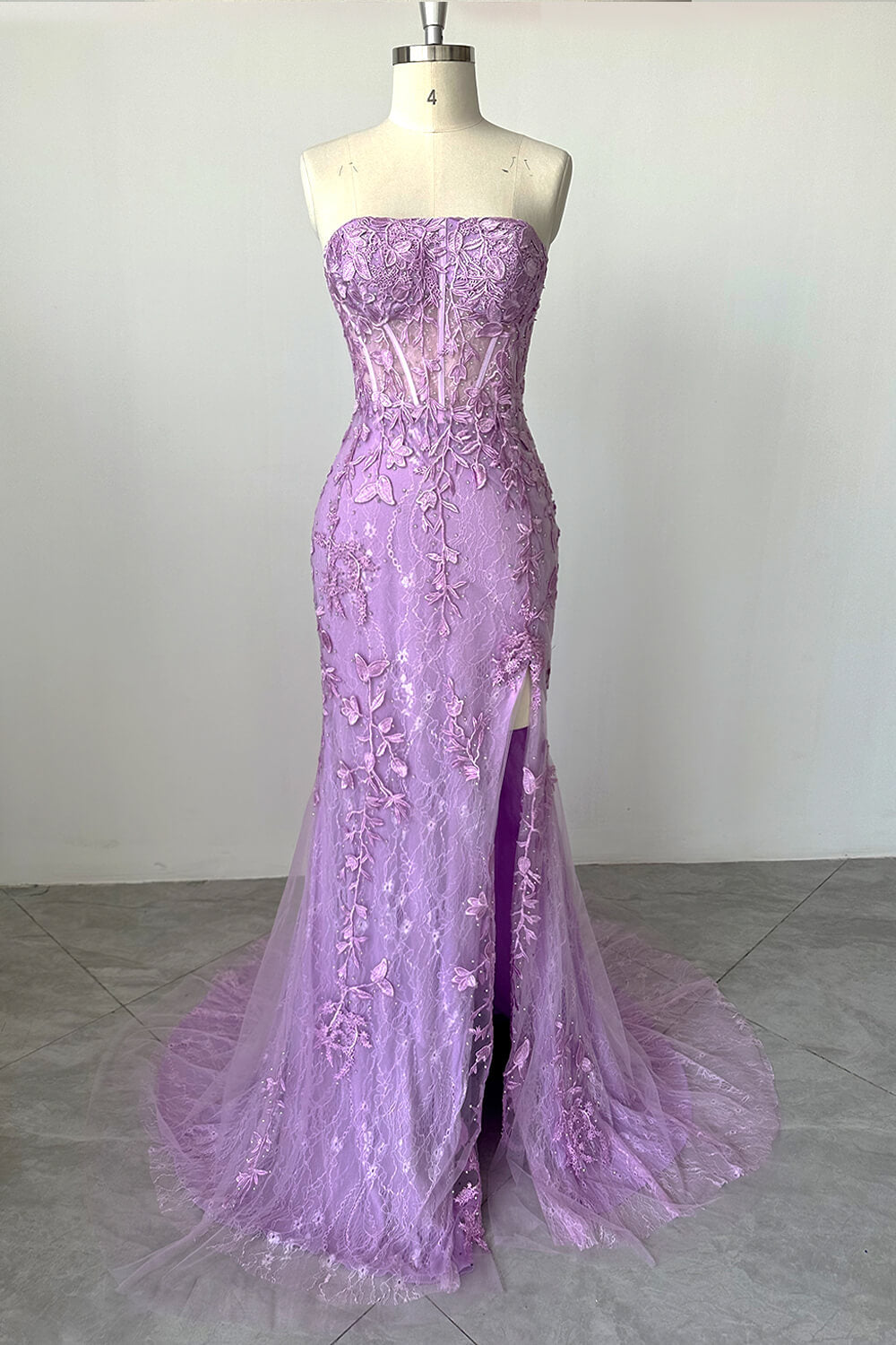 Hebochic Lilac Tulle Overskirt with Appliques Mermaid Long Purple Prom Dress Evening Gown