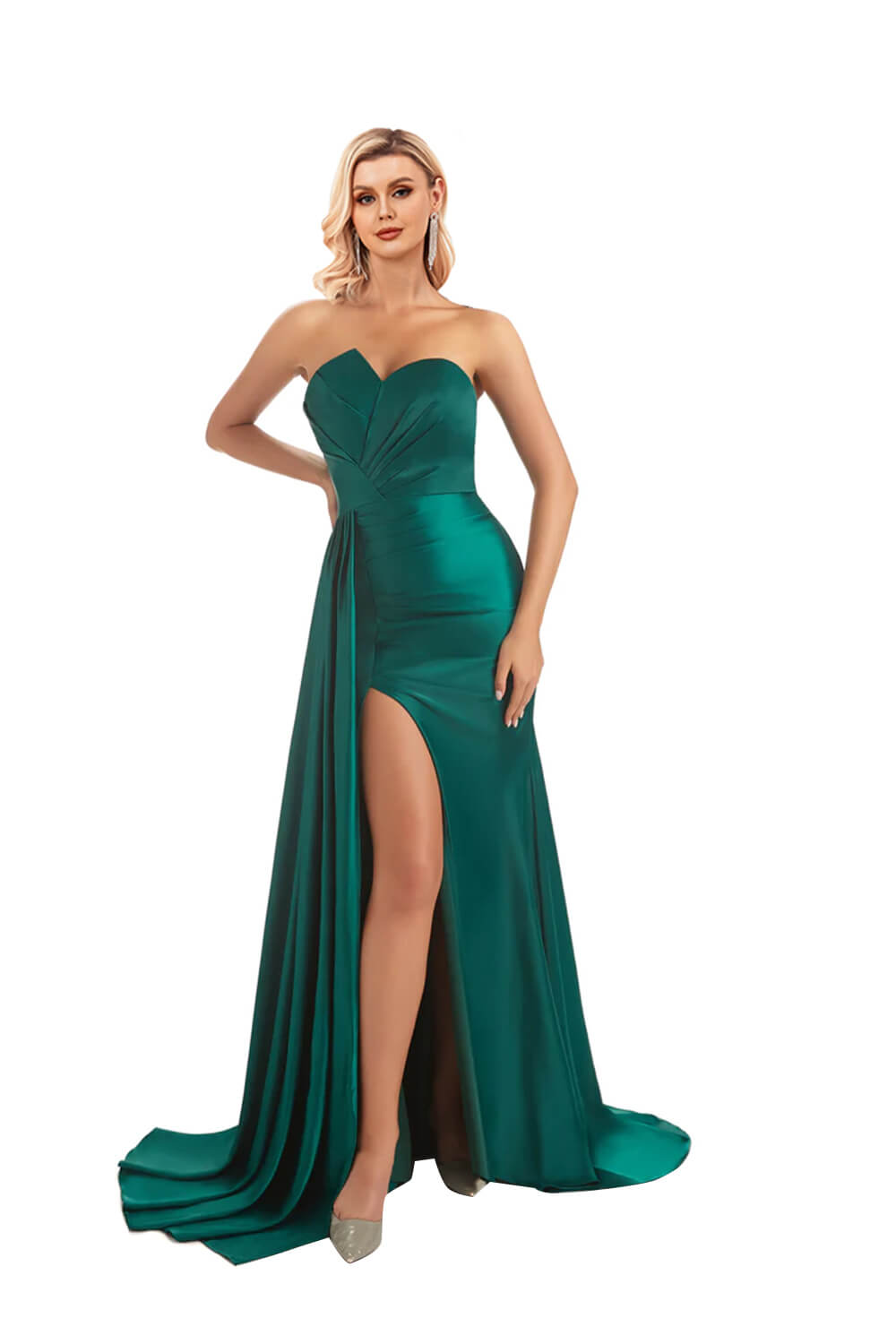 Hobechic Asymmetric Neckline Mermaid Soft Satin Side Slit Floor-Length Mermaid Bridesmaid Dresses