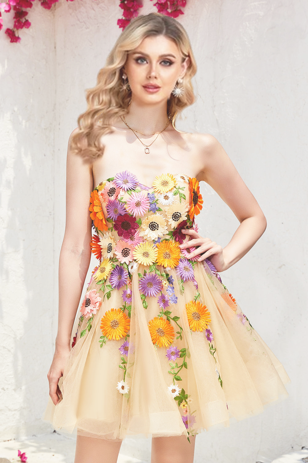 Strapless Homecoming Dresses Knee Length Tulle With 3D Flower