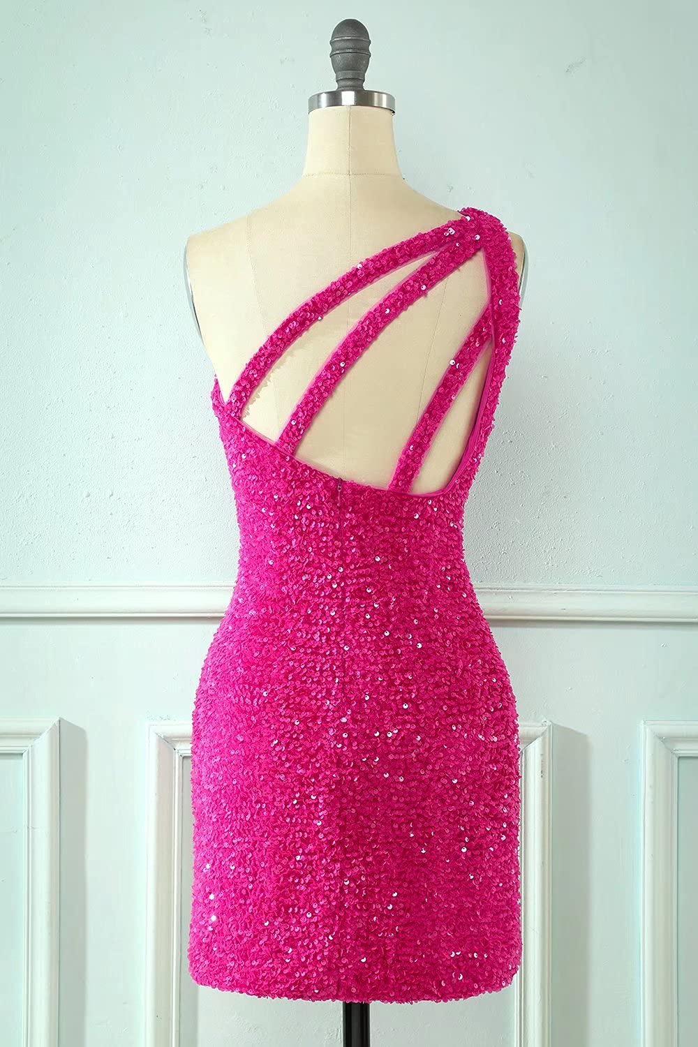 Sparkly Bodycon One Shoulder Sequin Short /Mini Backless Homecoming Dress