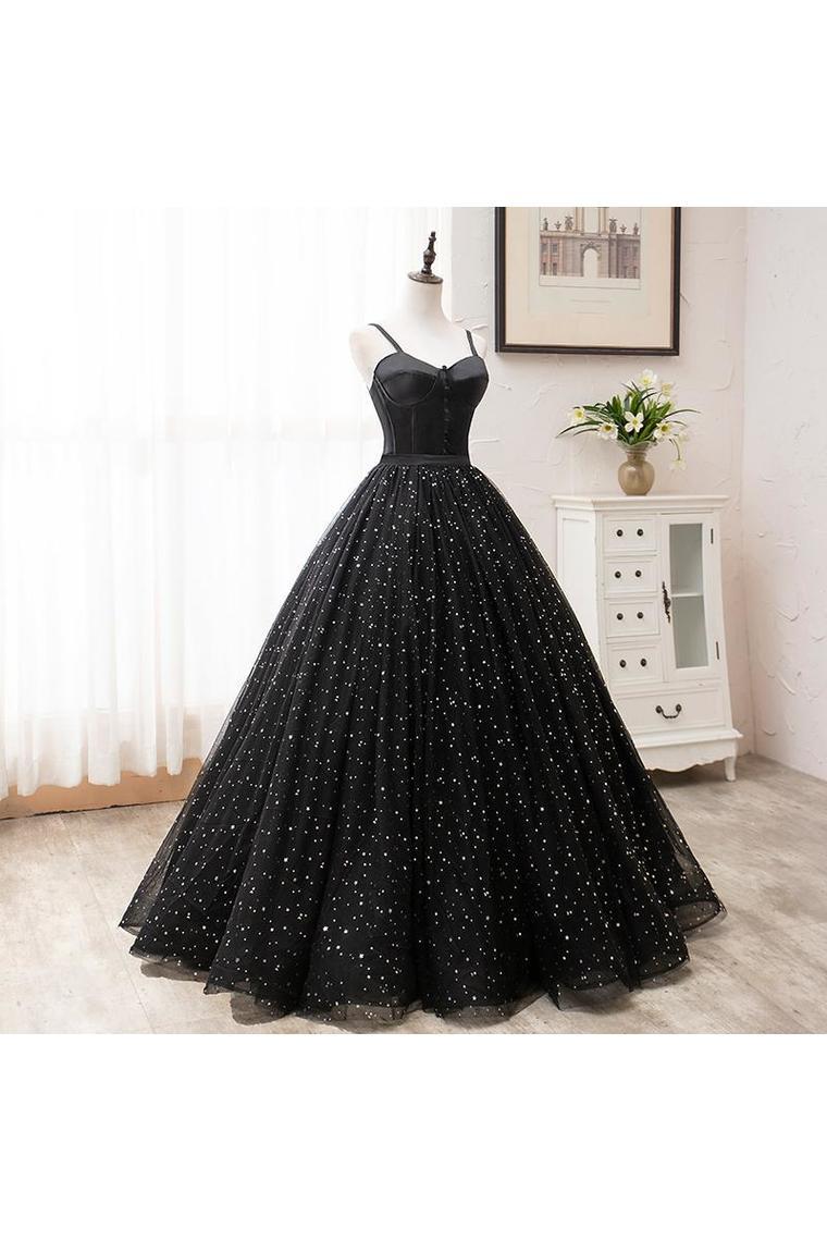 Vintage Ball Gown Black Princess Prom Dresses For Teens Cute Dresses Spaghetti Straps Quinceanera Dresses