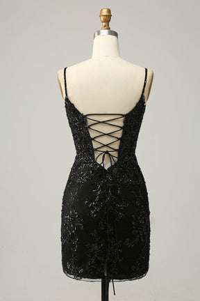 Spaghetti Straps Sheath Sequin With Lace Homecoming Cocktail Dresses