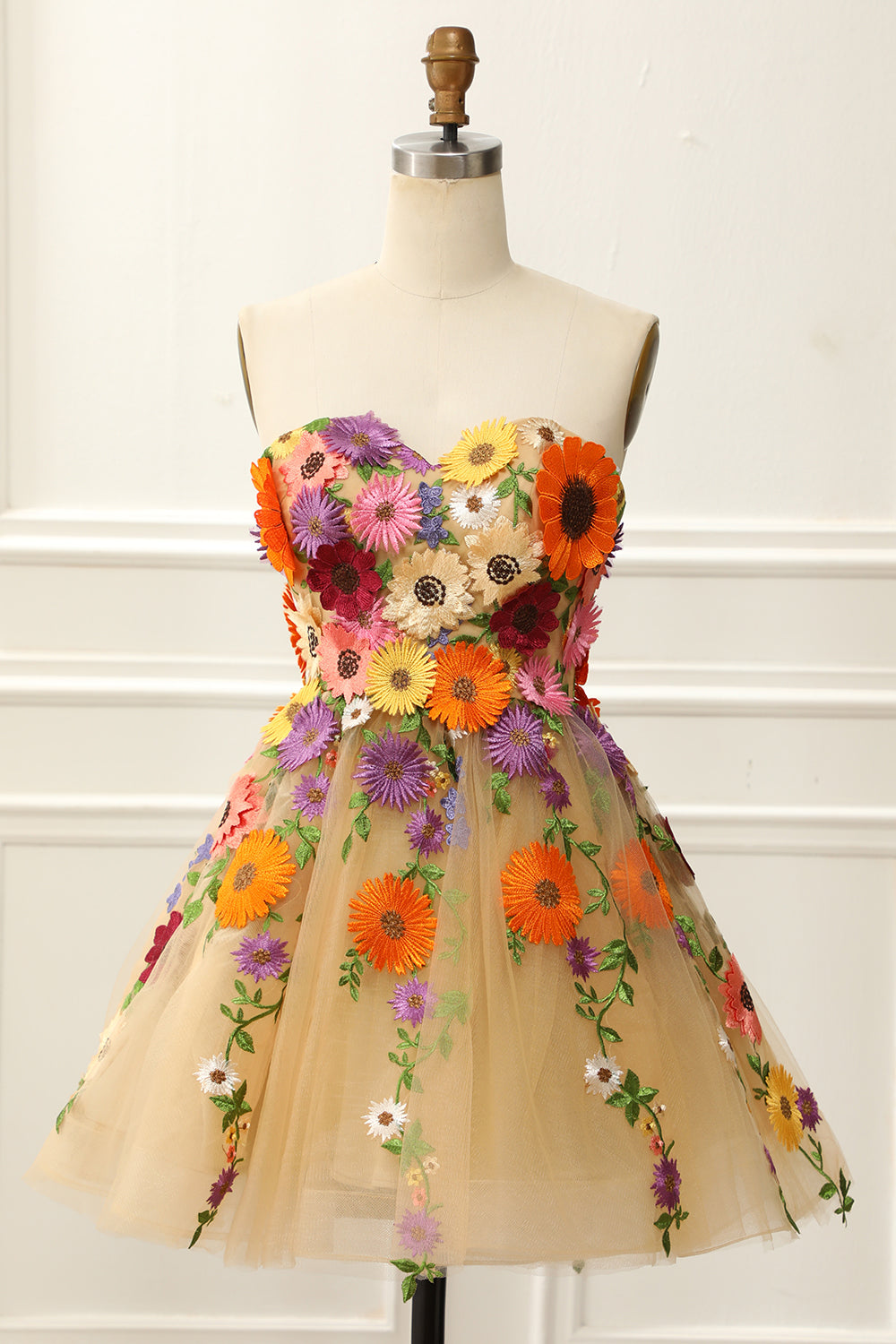 Strapless Homecoming Dresses Knee Length Tulle With 3D Flower