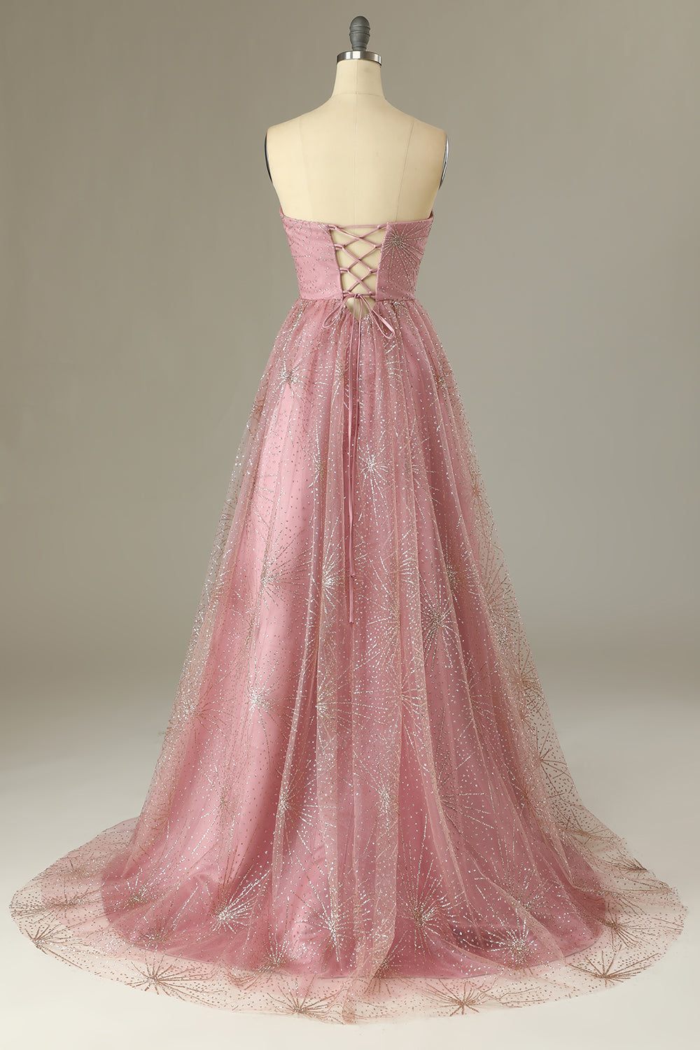 A Line Pink Sweetheart Floor-Length Prom Dress With Sequins