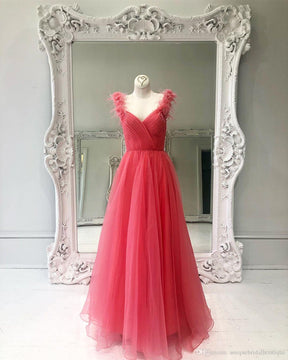 hebochic  pink A-Line Ball Gown Sleeveless Off-The-Shoulder Ruched Tulle Prom Dresses Evening Dress